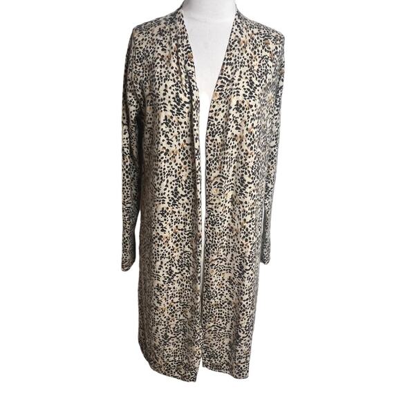 Soft by NAADAM 100% Cashmere Printed Long Cardigan Oatmeal Leopard Sz XXS - Picture 1 of 6